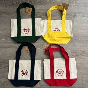 New Trader Joe’s set of 4 Mini Canvas Tote Bag blue red green yellow